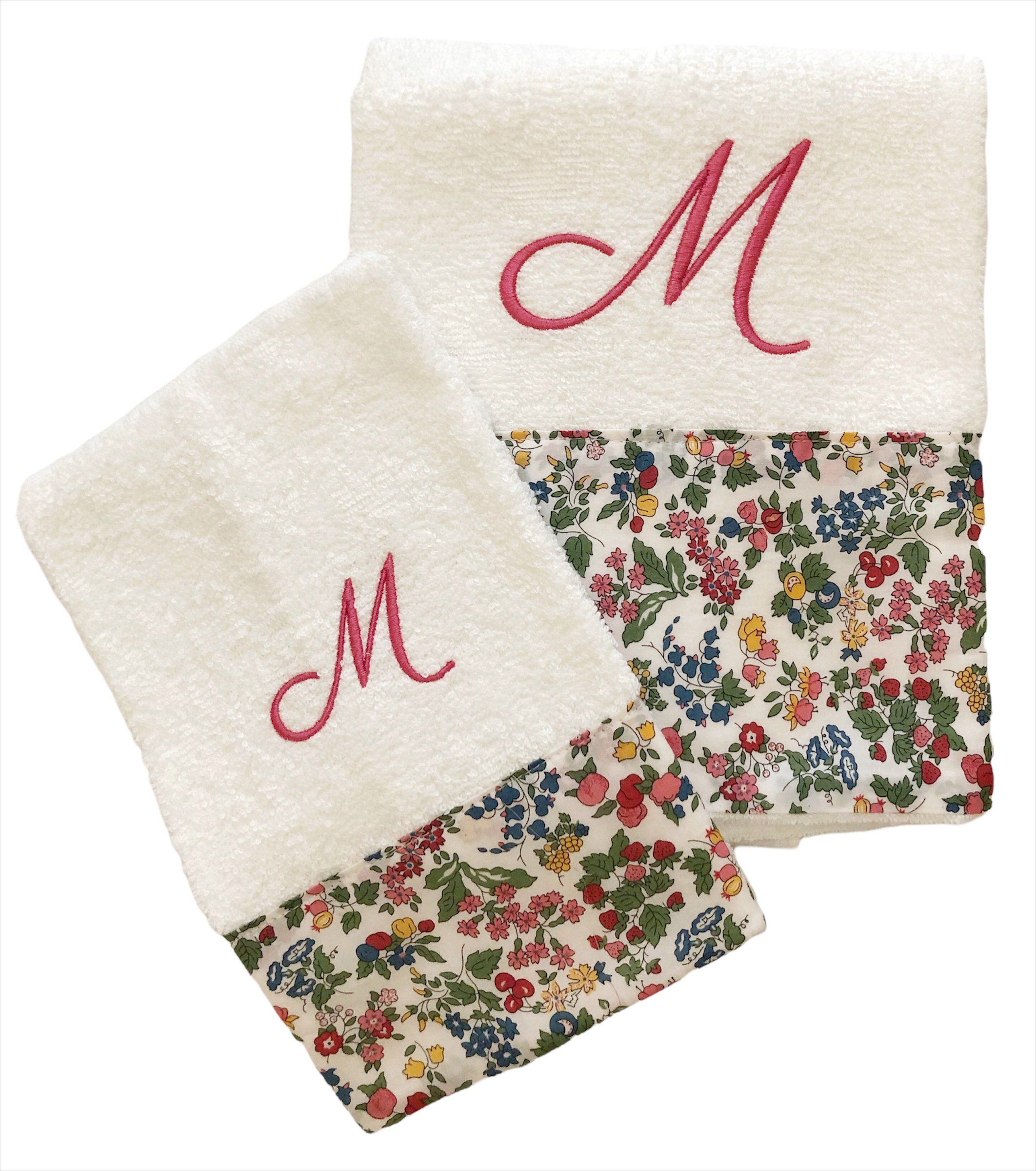 Coppia asciugamani bordatura di stoffa e ricamo personalizzabili